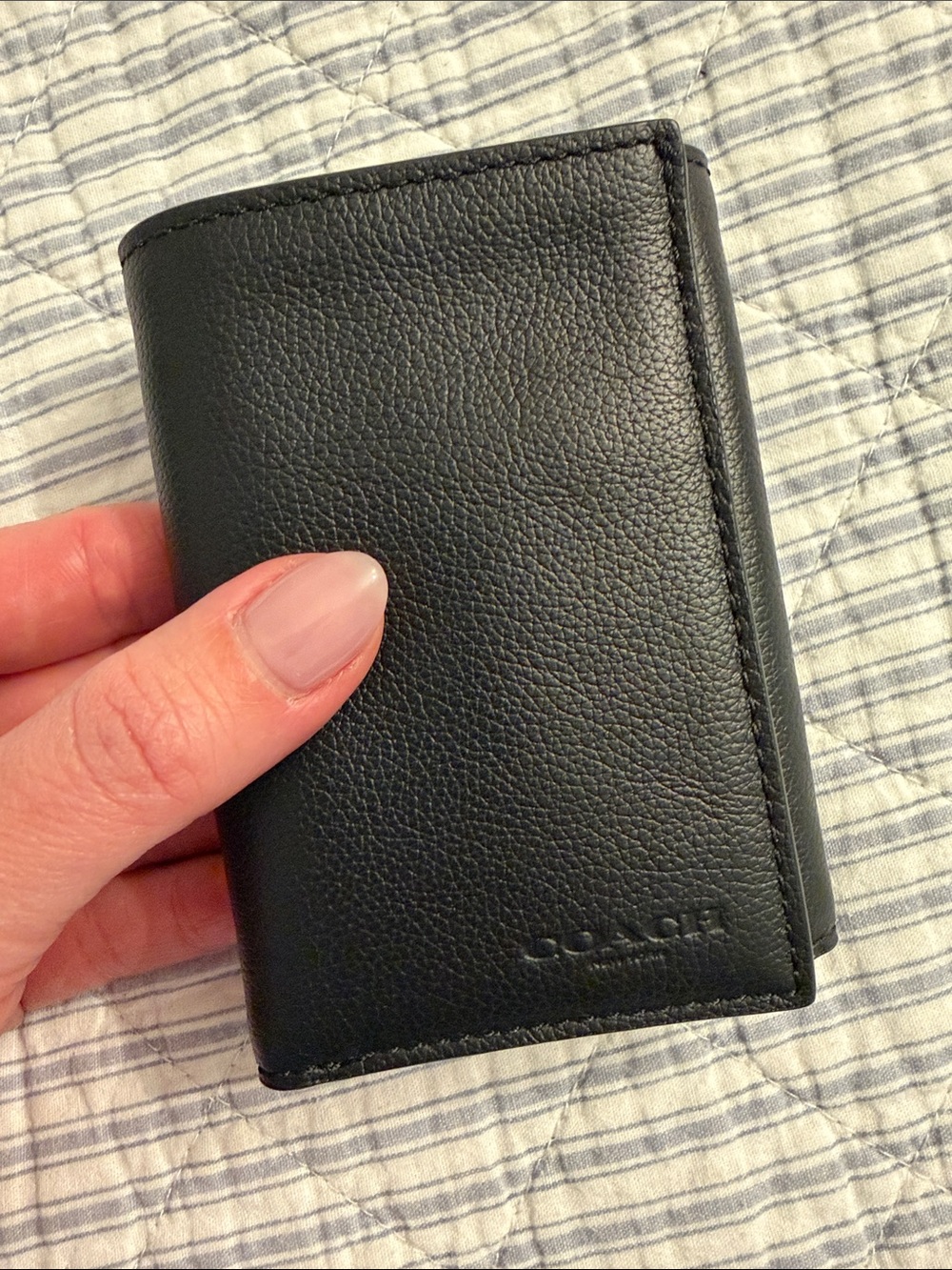 Coach Black Pebbled Leather Trifold Card Holder